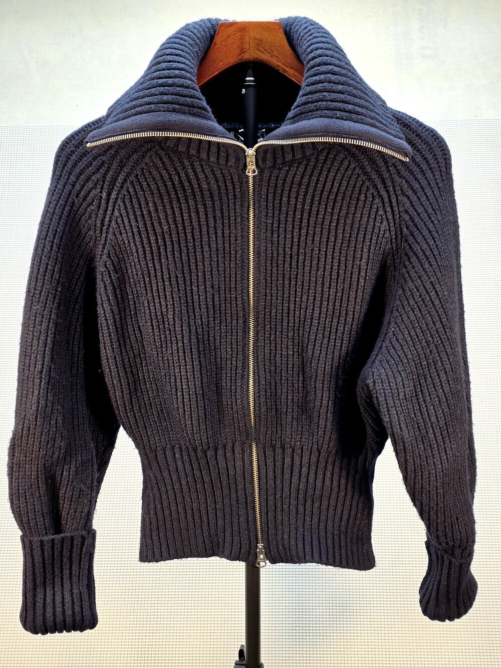 NWT Weekday‎ Jaa Ribbed Knit Zip-Up Cardigan Stockholm Style Navy Small Chunky